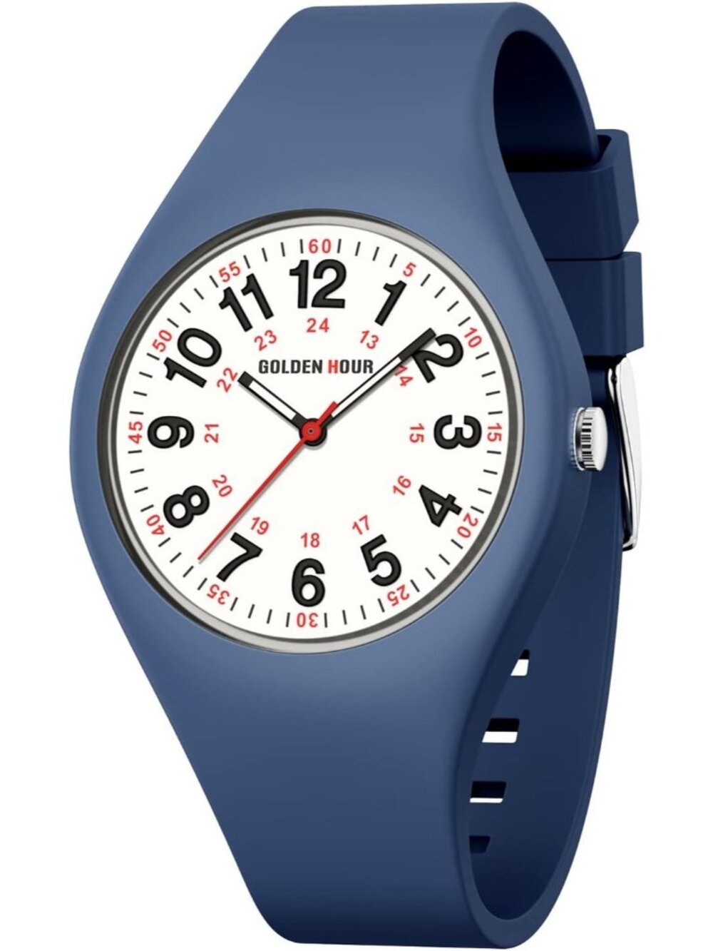 Unisex Navy White Military Time Easy to Read Dial Jelly Silicone Strap Watch